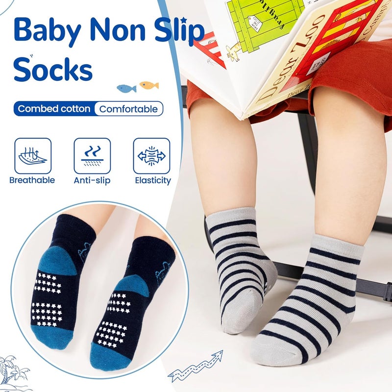 Eocom Baby Boys Grips Socks Kids Toddlers Infants Non Skid Anti Slip Crew Cotton Gifts Socks 12 Pairs - Image 2